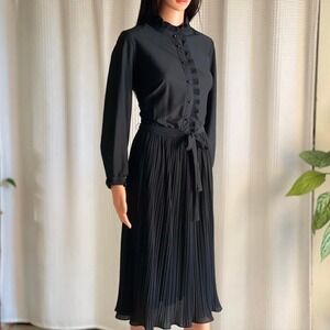 Vintage 70s‎ Lady Carol Black Victorian Pleated Dress Cottage Goth Size 12 1/2